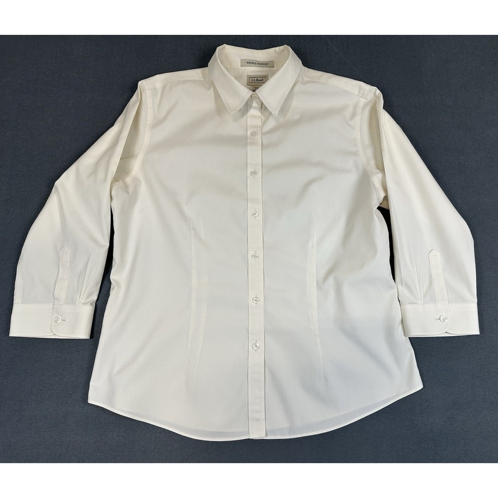 LL Bean Dress Shirt Womens Size 0 White Wrinkle Resistant 3/4 Sleeve Blouse